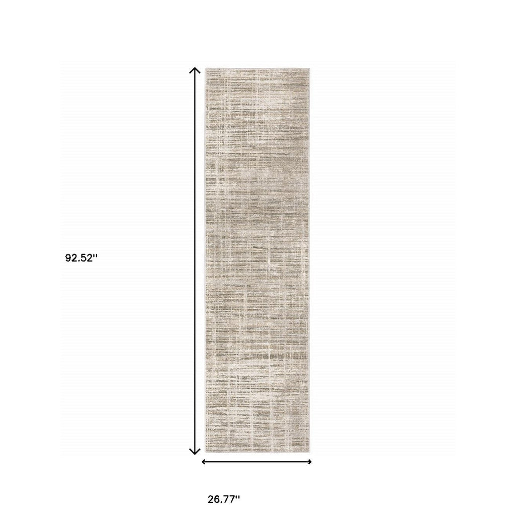 2' X 8' Beige Grey Ivory Tan And Brown Abstract Power Loom Stain